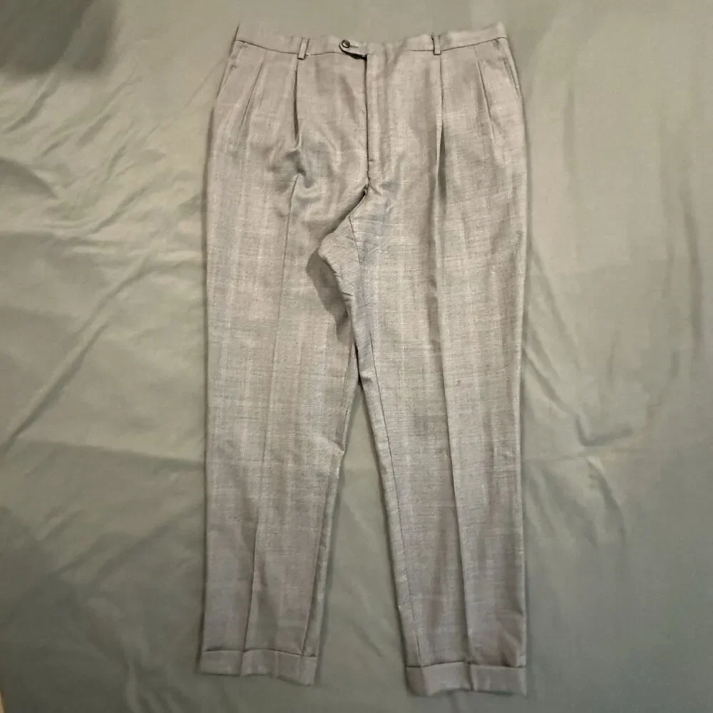 Hickey Freeman 2 Piece Suit Men’s 48L Wool Silk Pleated Pants 38x31 Made in USA